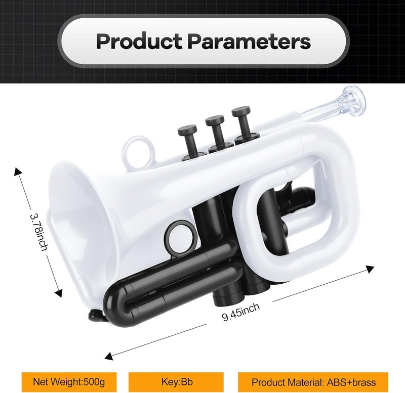 PAMPET DOLPHIN Pocket Trumpet Plastic Bb Trumpet Standard Trumpets for Student Beginner Bb Trumpets Instrument (White) - Image 3
